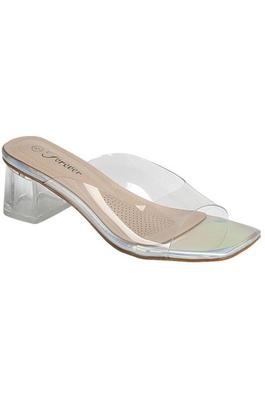 WOMENS CLEAR TOE BAND CHUNKY HEEL SLIDES NOTIFY-61