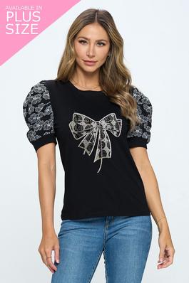 Floral embroidered puff sleeve top