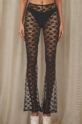 high rise lace sheer see through bootcut pant