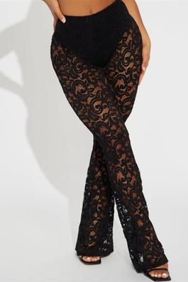 mid rise lace see through flare pant