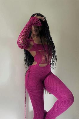 knit hollow see through jumpsuit
