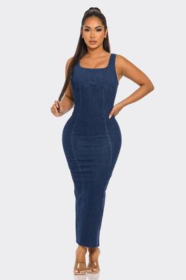 SLEEVELESS SOLID COLOR BODY CON DRESS