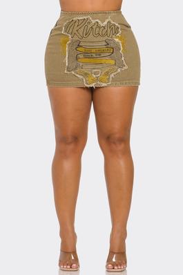 'KITCH' EMBROIDERED PATCH MINI SKIRT
