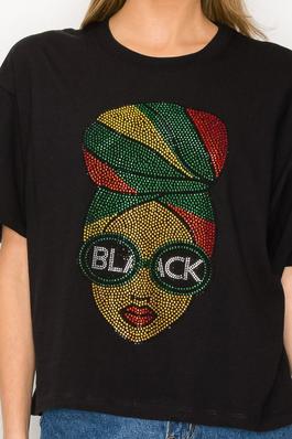 Multicolor Rhinestone Black Girl w Sunglasses