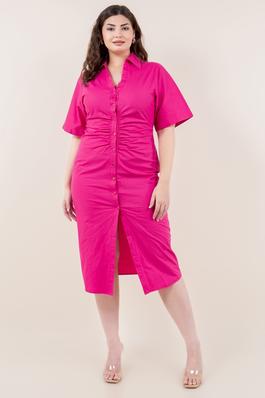 Plus Size Solid Fitted Midi Dress