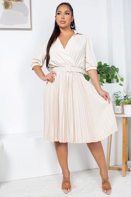 Solid Pleated Midi Dress