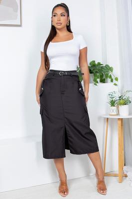 Solid Belted Casual Long Skirt