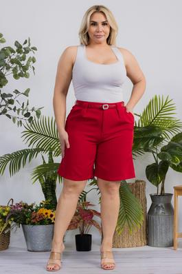 Plus Size Casual Belted Shorts
