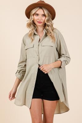 Solid longline button-down slit side tunic