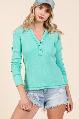 Mineral wash exposed seam henley top