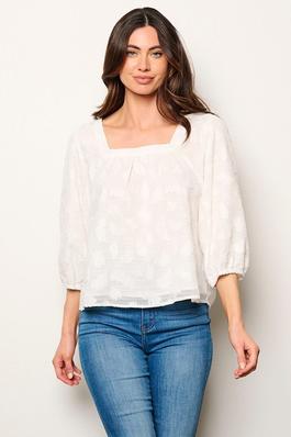 Textured square neck 3/4 sleeve top