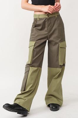 Colorblock cotton denim wide-leg pants