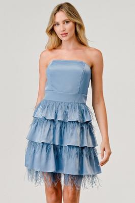 Satin tiered feather tube dress