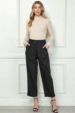 Solid high-waist pleated front pants