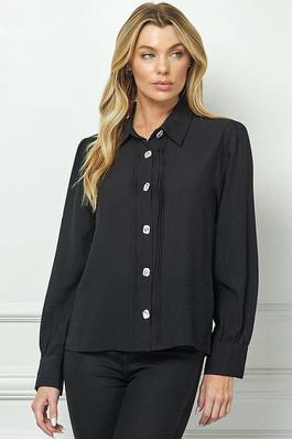 Jeweled button-down long-sleeve shirt