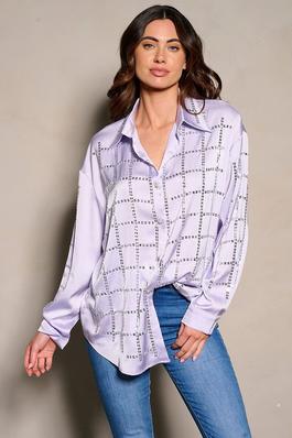Beaded grid pattern button-down shirt