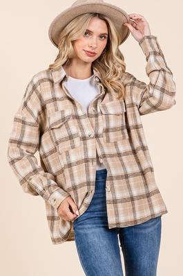 Plaid button-down oversized shacket