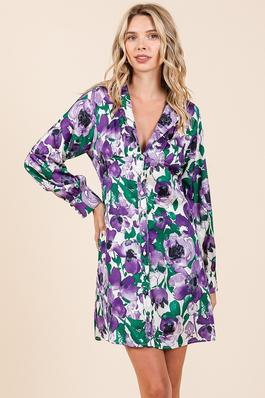 Floral v-neck button-down collared dress