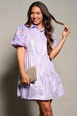 Shimmery button-down dress with colorful sleeves
