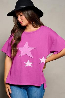 Studded star patch short-sleeve cotton tee
