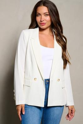 Solid long-sleeve button-closure blazer