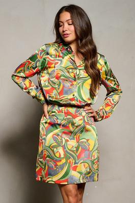 2pc set multicolor printed shirt and skirt