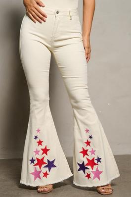 Embroidered star bell bottom jeans