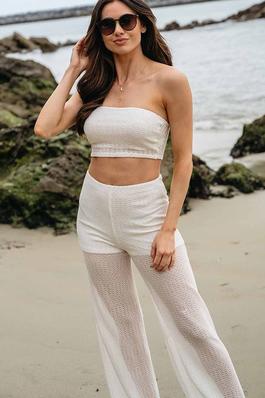 2pc set knitted crop tube top and wide-leg pants