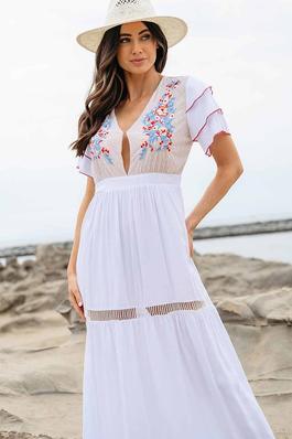 Embroidered cutout detailed maxi dress