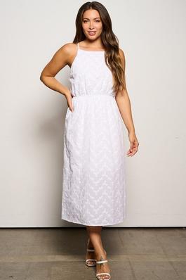Embroidered cotton sleeveless midi dress