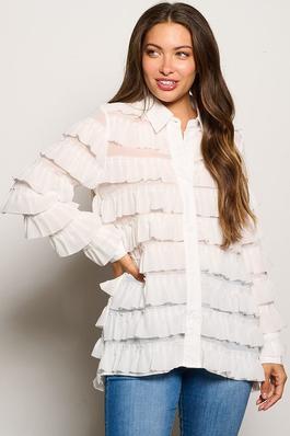 Ruffle tiered button-down blouse