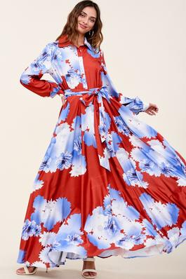 FLORAL PATTERN EXTRA WIDE MAXI DRESS 