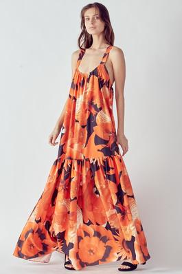 FLORAL PATTERNED MAXI DRESS WITH OPEN BACK DETAIL