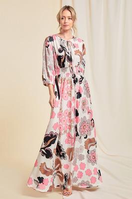 FLOWER PATTERNED DRESS WITH ELASTIC WAIST