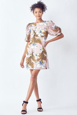 PUFFED SLEEVES,MINI DRESS WITH OPEN BACK DETAIL