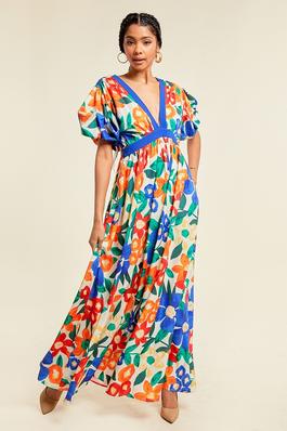 FLORAL PRINTED MAXI DRESS WITH POCKETS