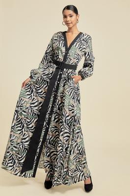 PRINTED MAXI DRESS WITH BELT AND BUTTONS