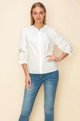 COTTON BLOUSE WITH EMBROIDERY SLEEVE