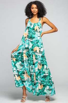 PRINTED MAXI DRESS WITH RUFFLES