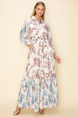 PRINTED MAXI DRESS WITH EMBOIDERY