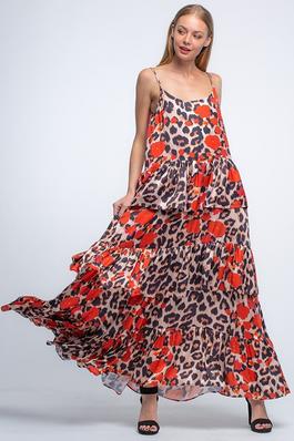 ANIMAL FLORAL PRINTED MAXI DRESS WITH RUFFLES