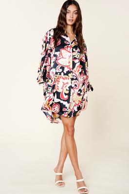 PRINTED SHIRT DRESS WITH POCKETS