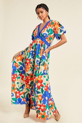 FLORAL PRINTED MAXI DRESS WITH POCKETS
