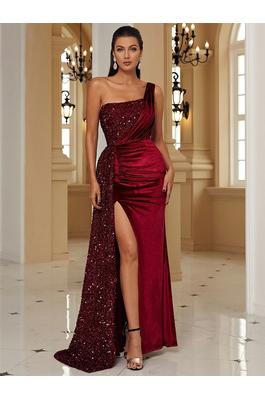 Fishtail high-end banquet style single off-shoulder dress evening dress