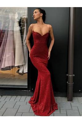 Sequined fishtail plus-length dress, sexy off-shoulder strapless dress