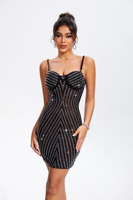 Sexy strapless rhinestone dress, sexy tube top party hip-hugging short skirt
