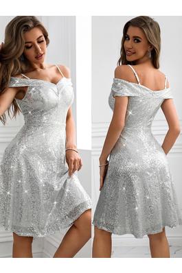 Sexy backless flared sling sequined dress