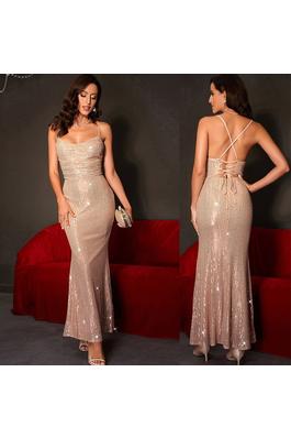 Sexy backless suspender sequined long dress