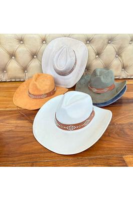 Vegan suede cattleman cowboy hat With Steard Leath
