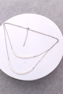 PEARL DOUBLE LAYERED CHAIN LINK NECKLACE 